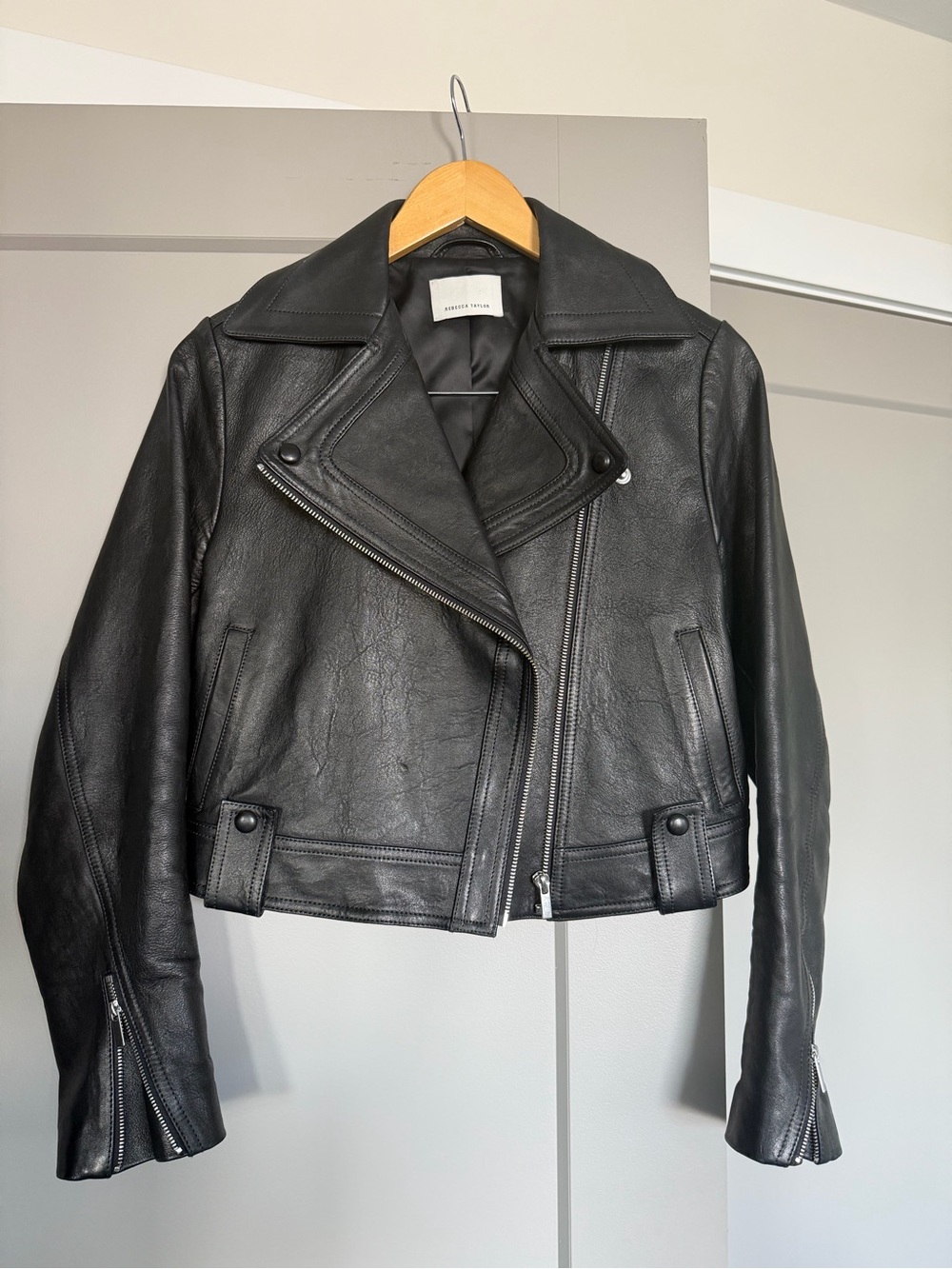 Rebecca Taylor Black Leather Asymmetric Moto Jacket